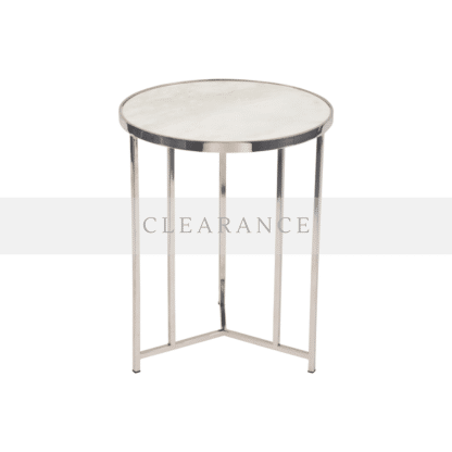 White Marble & Nickel Frame Circular Side Table