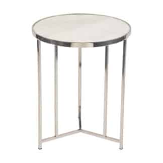 White Marble and Nickel Frame Side Table