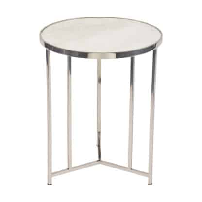White Marble and Nickel Frame Side Table
