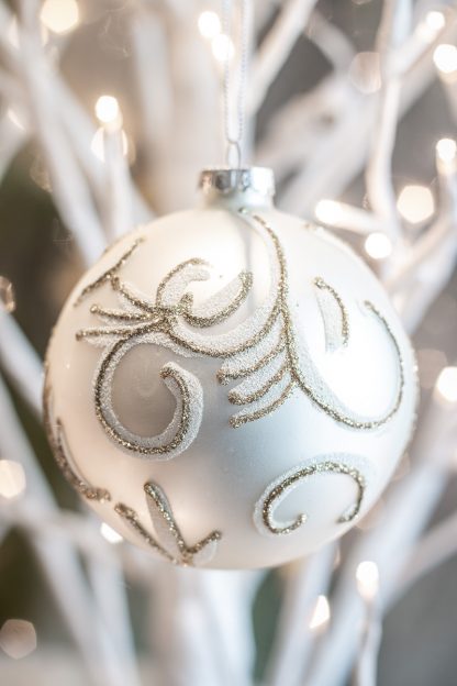 Luxurious Matt Ivory Glitter Bauble