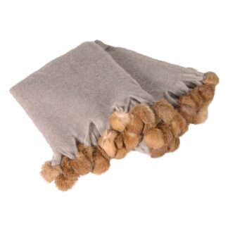 Beige Blanket With Fur Pompoms
