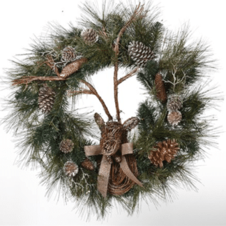 Frosted pinecone & Reindeer head wreath