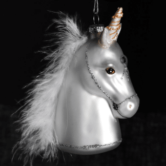 Unicorn Bauble with White Feather Detail.