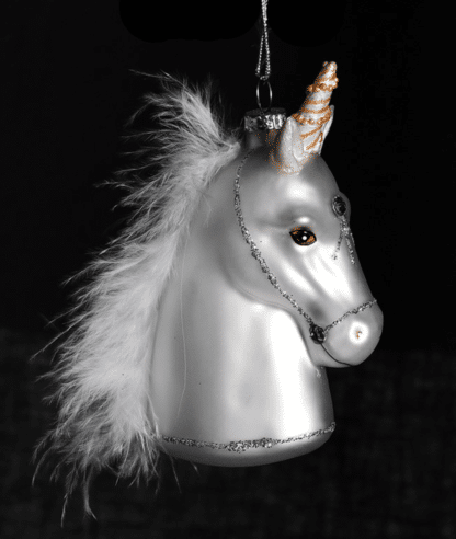 Unicorn Bauble with White Feather Detail.