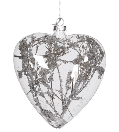 Clear Heart Frozen Twig Bauble