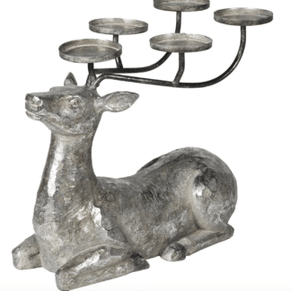 Large Silver Lying Deer Candleholder