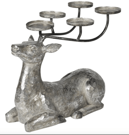 Large Silver Lying Deer Candleholder