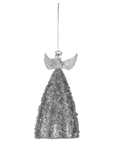 Silver Glitter Glass Angel Tree Decoration