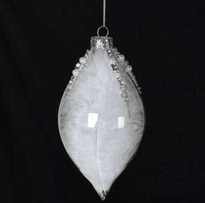 White Feather Clear Finial Decoration with Bead Detail