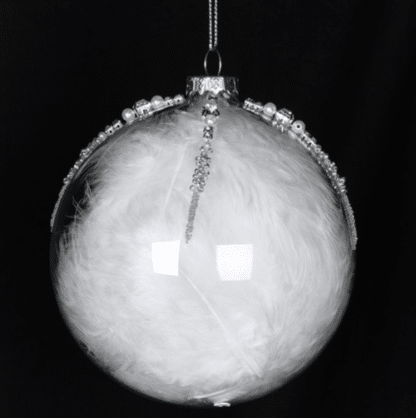 White Feather Bauble with Crystal Beading