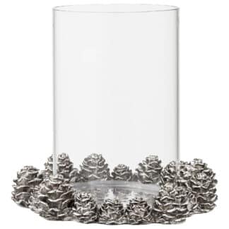 Glass lantern with pine cone rim