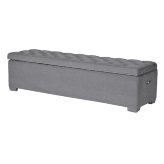 Grey Linen Button Ottoman