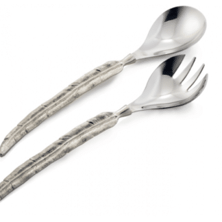 Pair Of Nickel Feather Serving Spoons