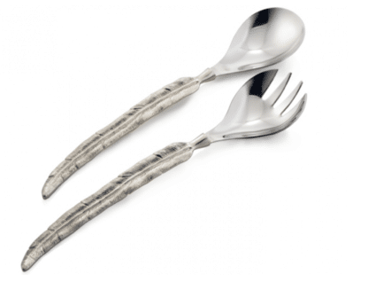 Pair Of Nickel Feather Serving Spoons