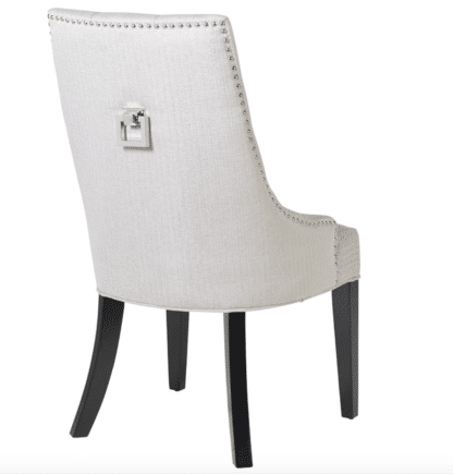 Square Knocker Chair in a Taupe Chevron Linen