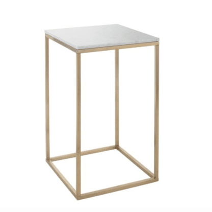 Gold Finish With White Marble Side Table