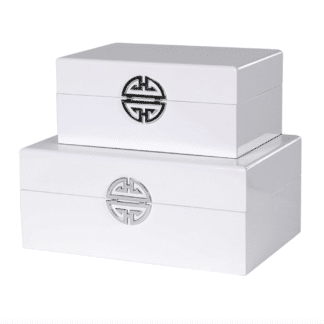 Decorative white boxes with gold clasp