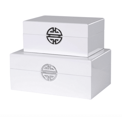 Decorative white boxes with gold clasp