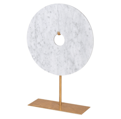 White Marble Disc On Gold Stand
