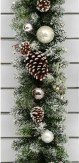 rosted pine cone and bauble garland