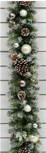 rosted pine cone and bauble garland