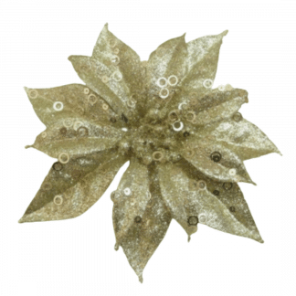 Champagne Glitter Poinsettia W/Clip