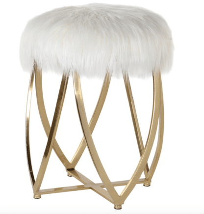 White Faux Fur & Gold Stool