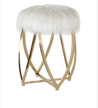 White Faux Fur & Gold Stool