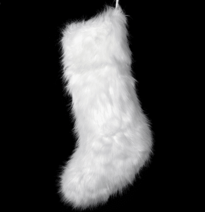 white faux fur Christmas stocking