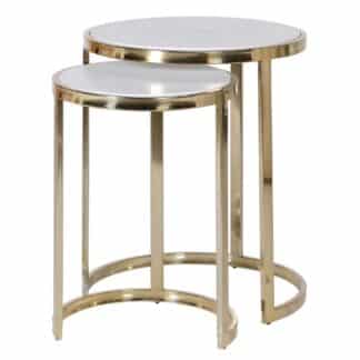 A Set Of Gold Nesting Tables With A White Marble Top