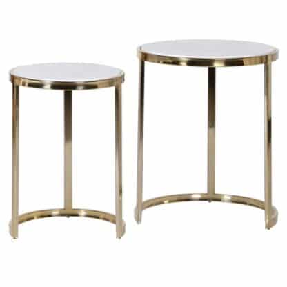 A Set Of Gold Nesting Tables With A White Marble Top