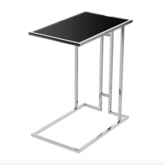 A Black Glass Side Table - Stainless Steel