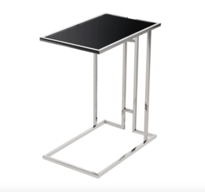 A Black Glass Side Table - Stainless Steel