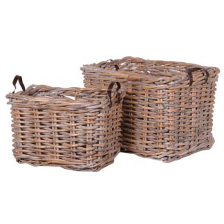 Large Rattan square baskets set of 2