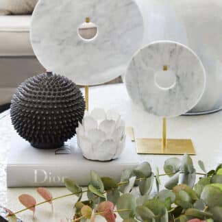 Decorative White Marble Disc on Gold Stand