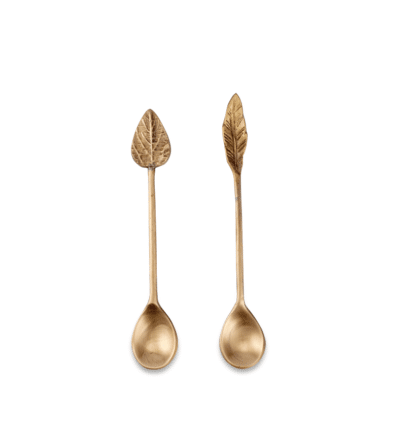Set of brass leaf spoons