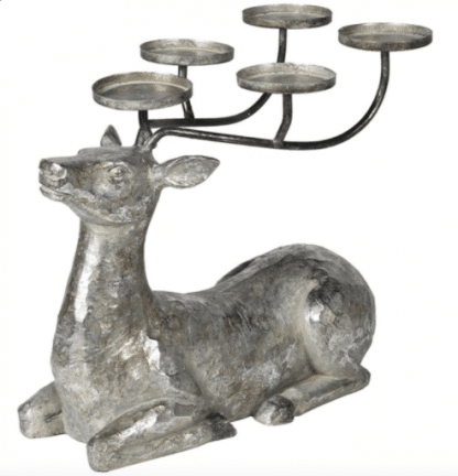 Large Silver Lying Deer Candle holder