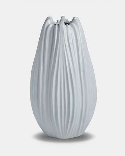 Tall White Ribbed Vase