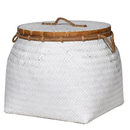 White Rattan Basket with Lid