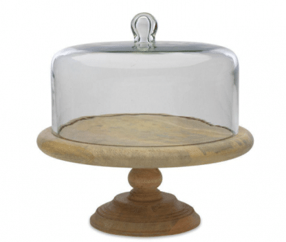 Wooden cake stand With Glass Cloche