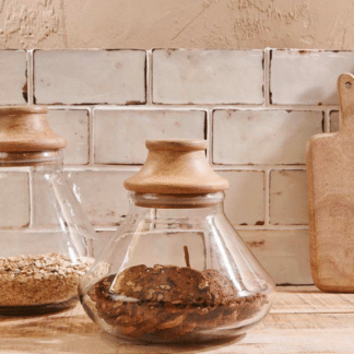 Glass with Wooden lid storage jar