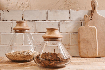 Glass with Wooden lid storage jar