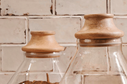 Glass with Wooden lid storage jar