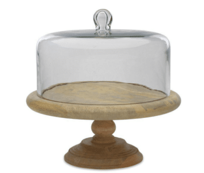 mango wood cake stand with glass dome