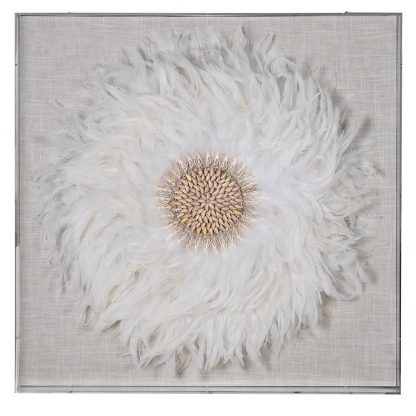 Ivory feather wall art in perspex frame