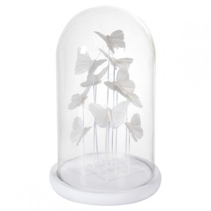 Elegant White Butterflies in Glass Cloche
