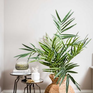 Faux Green Leaves Palm Tree in black pot