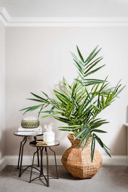 Faux Green Leaves Palm Tree in black pot