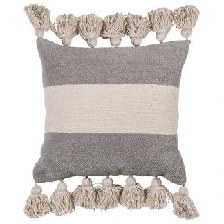 Natural chenille cushion with chunky tassels