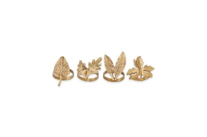 set of 4 bronze leaf napkin rings